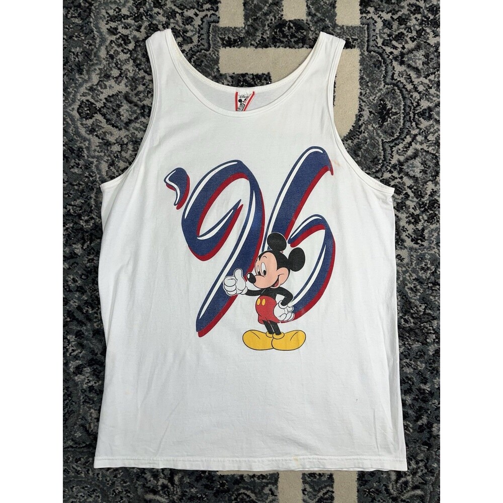 Vintage 1996 Disney Designs Mickey Mouse Graphic Tank Top Made USA Mens XL White